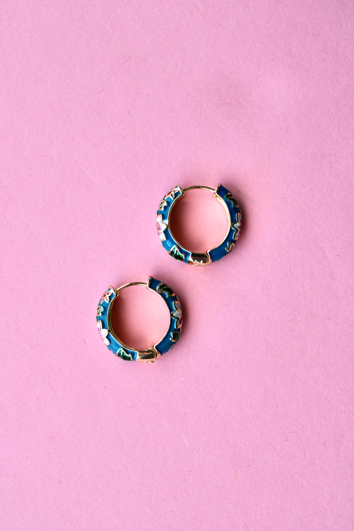 Fancy Floral Huggie Hoops