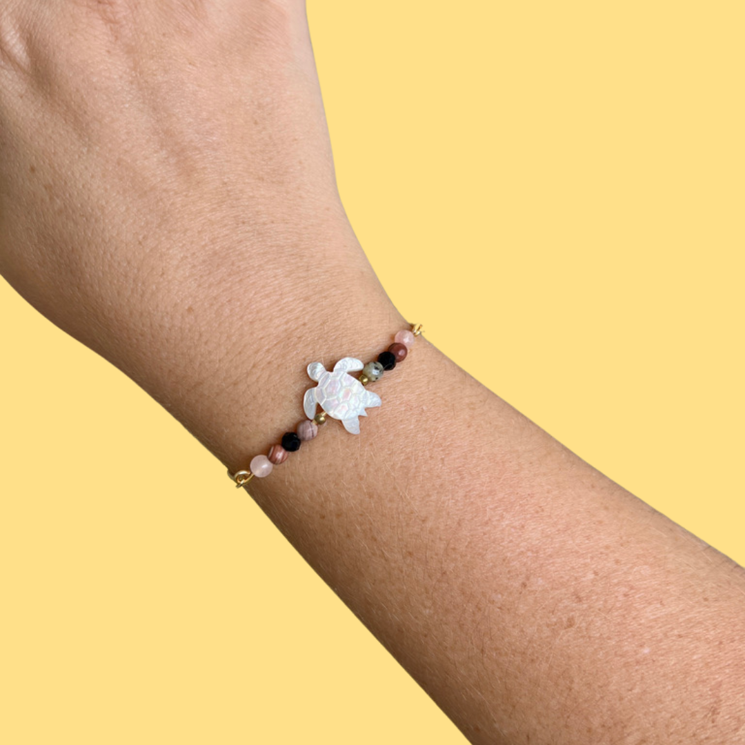 The Tortuga Bracelet (Conch, Rose Quartz, Murano Glass)