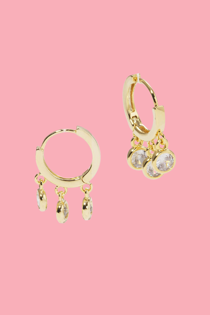 Dripping In Crystals Huggie Hoops *GOLD DIPPED*