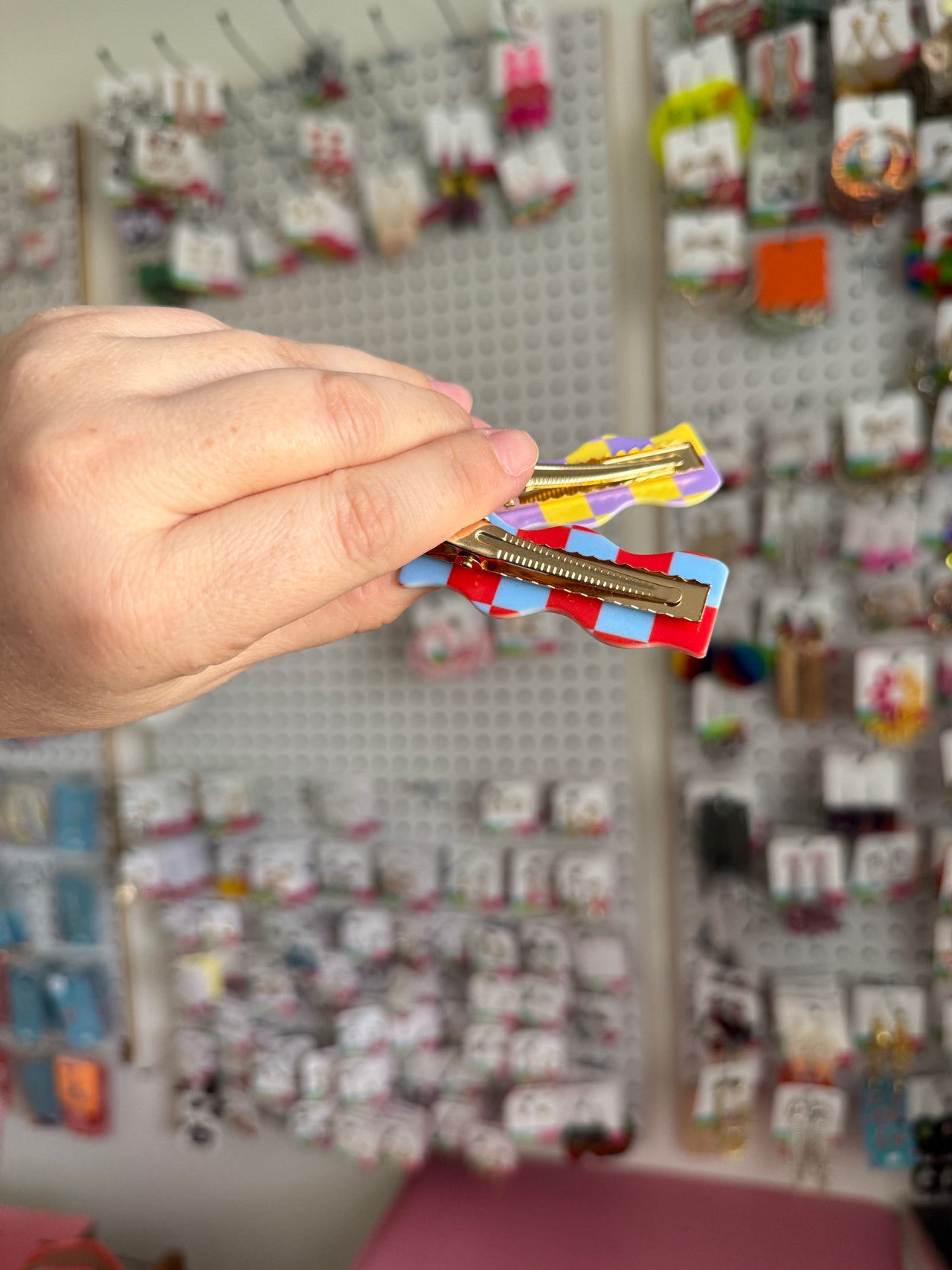 Retro Checkered Hair Clip Set