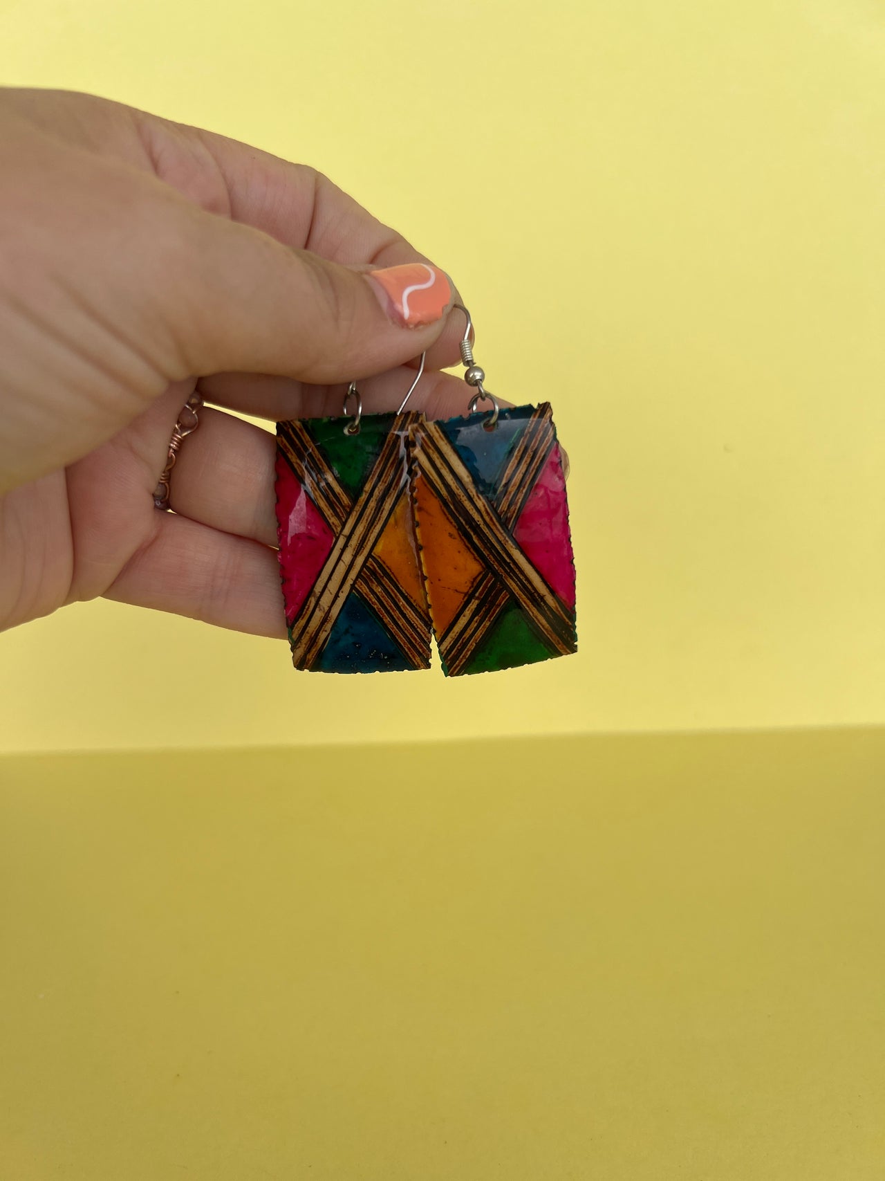 Multicolored X Rectangle Dangles